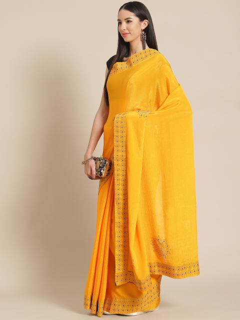 

Anouk Yellow Embellished Beads and Stones Silk Blend Ready to Wear Saree