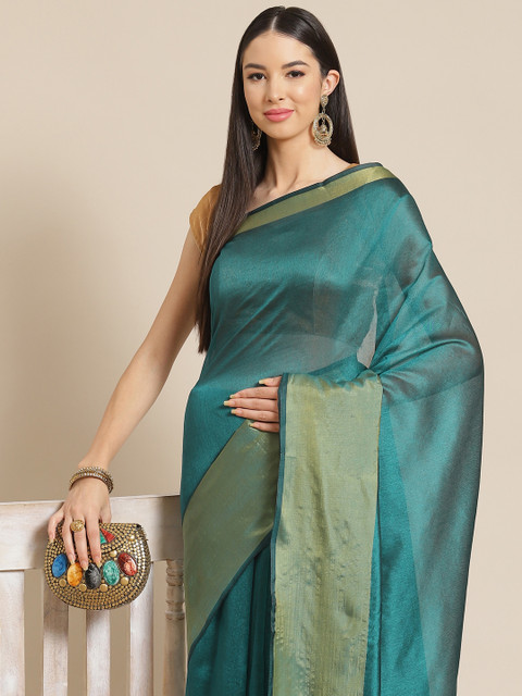 

Anouk Turquoise Blue Silk Blend Ready to Wear Chanderi Saree