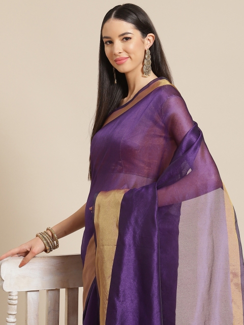 

Anouk Purple Silk Blend Ready to Wear Chanderi Saree