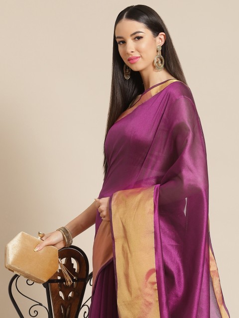 

Anouk Magenta Silk Blend Ready to Wear Chanderi Saree