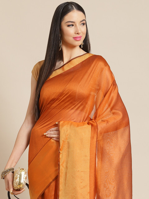 

Anouk Rust Silk Blend Ready to Wear Chanderi Saree