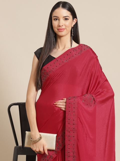 

Anouk Fuchsia Embellished Beads and Stones Silk Blend Ready to Wear Saree