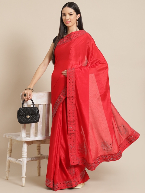 

Anouk Red Embellished Beads and Stones Silk Blend Ready to Wear Saree