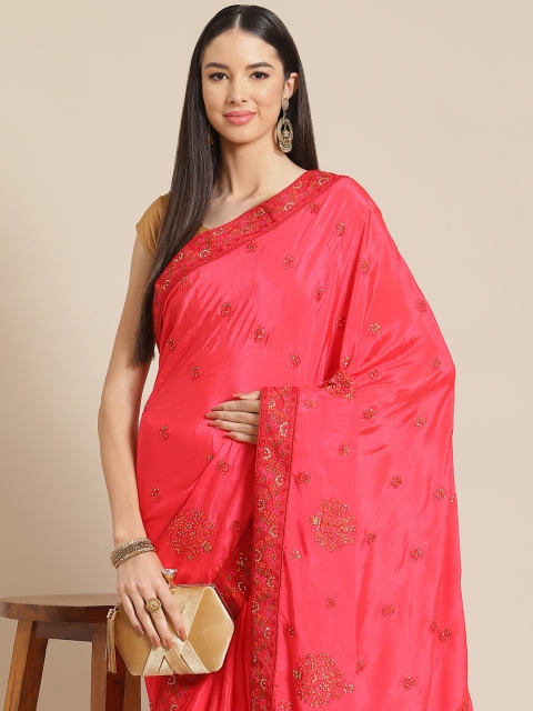 

Anouk Fuchsia Embellished Embroidered Silk Blend Ready to Wear Saree