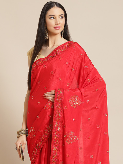 

Anouk Red Embellished Silk Blend Saree