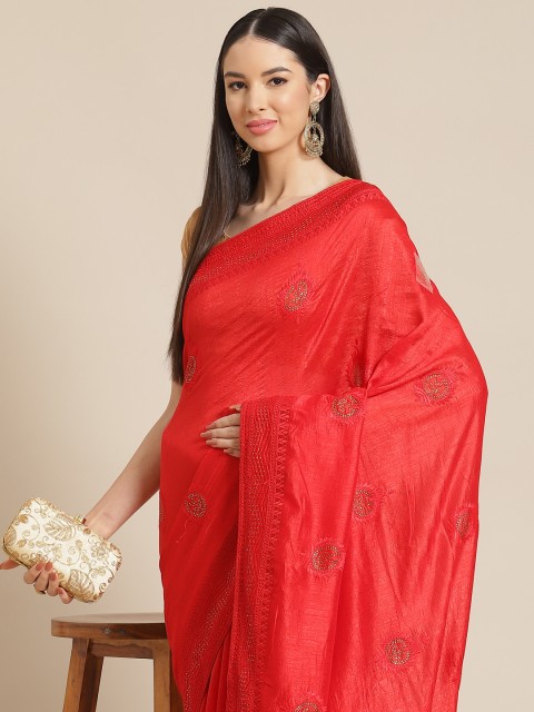 

Anouk Red Embellished Embroidered Silk Blend Ready to Wear Saree