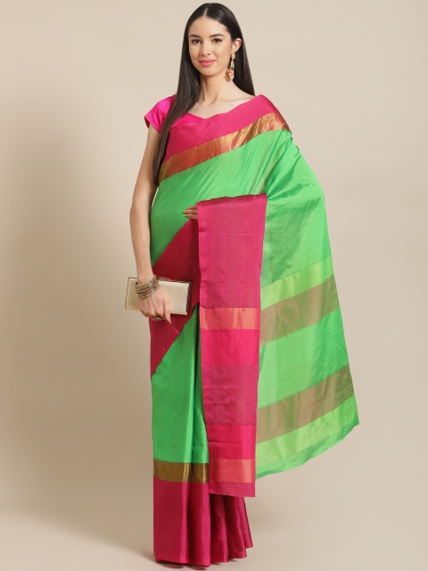 

Anouk Green & Fuchsia Pink Silk Blend Ready to Wear Chanderi Saree
