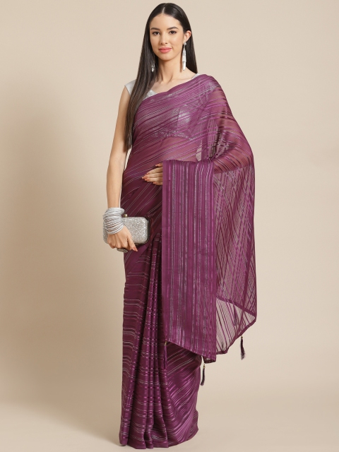 

Anouk Burgundy Striped Zari Ready to Wear Leheriya Saree