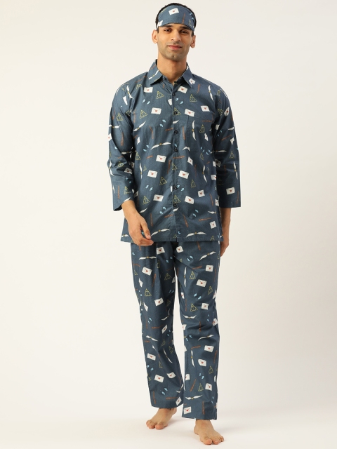 

Rapra The Label Men Blue Printed Night suit with Eye Cover