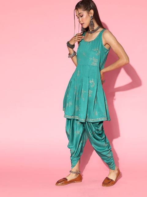 

mokshi Ethnic Motifs Viscose Rayon Kurta Set, Green
