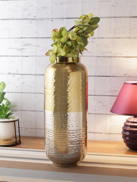 

Aapno Rajasthan Gold & Silver-Toned Shiny Hammered Cylindrical Flower Vase