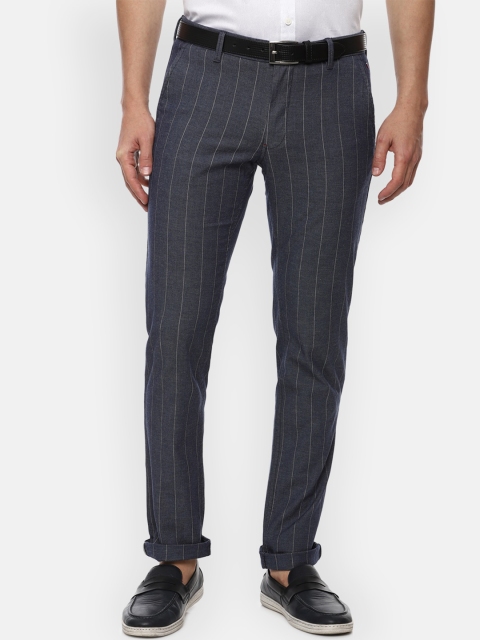 

Louis Philippe Sport Men Navy Blue Striped Slim Fit Chinos Trousers