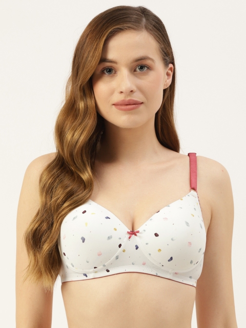 

AMOSIO White & Pink Abstract Print High Support Seamless Heavily Padded Bra