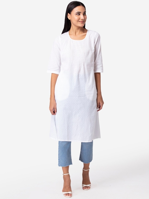 

Modriba Women White Striped Chikankari Anarkali Kurta