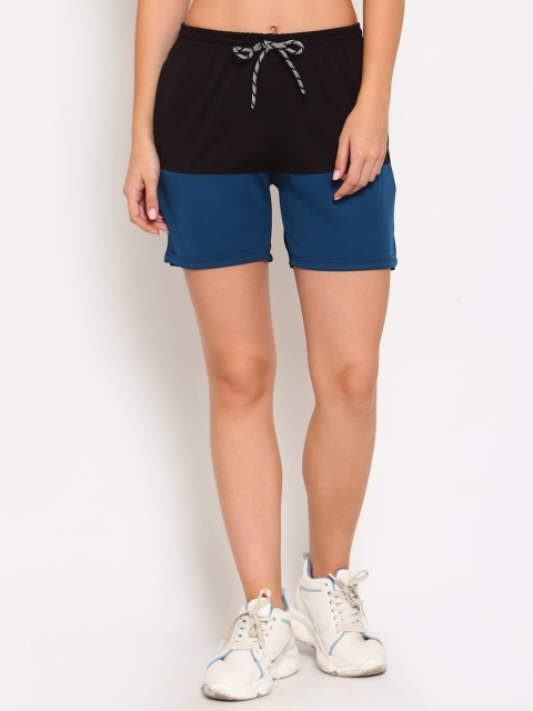 

KLOTTHE Women Black & Blue Traning & Gym Lounge Shorts