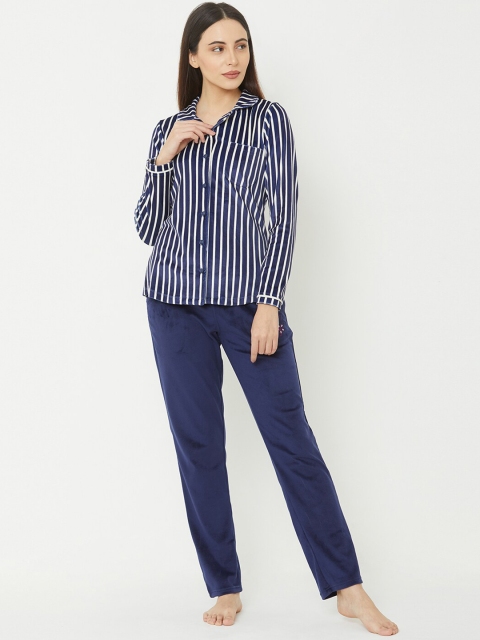 

Sweet Dreams Women Navy Blue Striped Night suit