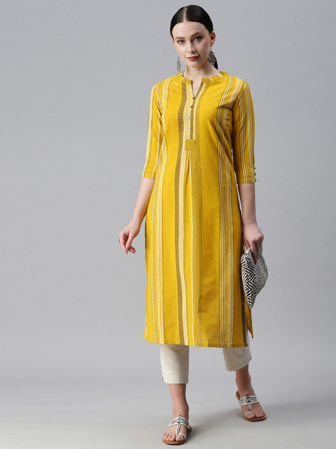 

ETIQUETTE Women Yellow Striped Handloom Kurta