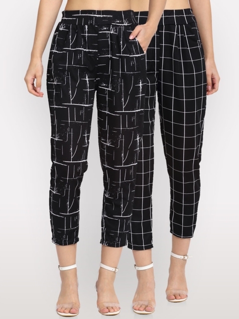 

NEUDIS Women Black Checked Comfort Wrinkle Free Pleated Peg Trousers