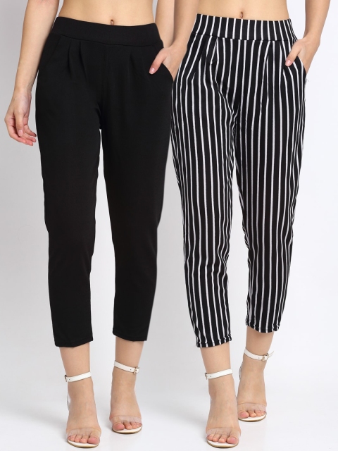 

NEUDIS Women Pack Of 2 Black & White Printed Comfort Wrinkle Free Chinos Trousers