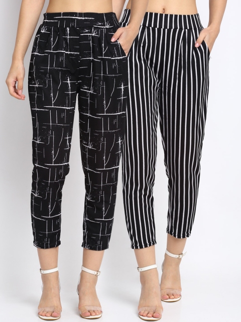 

NEUDIS Women Black Printed Comfort Wrinkle Free Trousers