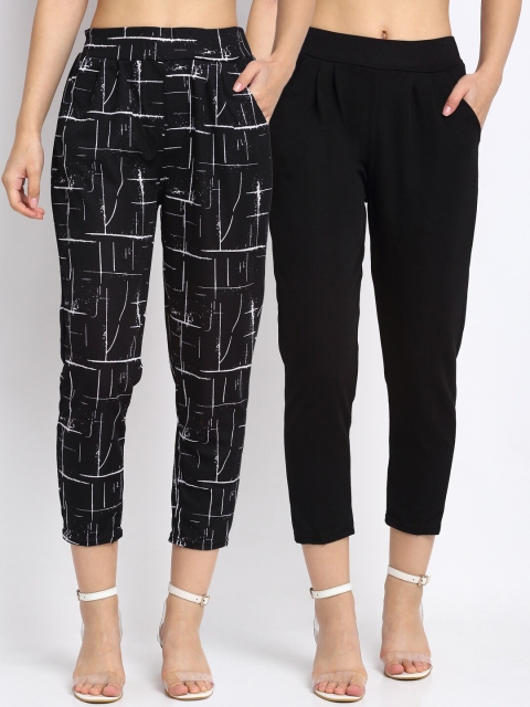 

NEUDIS Women Black Comfort Wrinkle Free Regular Fit Crop Peg Trousers
