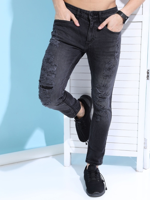 

KETCH Men Black Tapered Fit Mildly Distressed Light Fade Stretchable Jeans