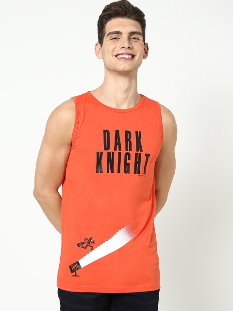 

Bewakoof Men Orange & Black Typography Printed Cotton Innerwear Vest