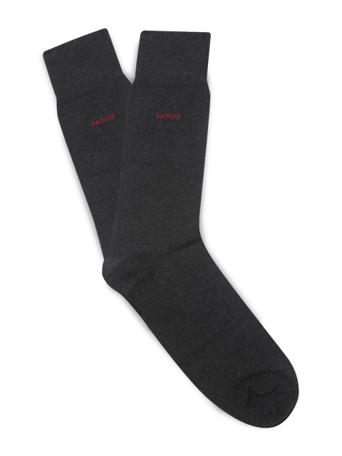 

HUGO Men Pack Of 2 Black Solid Calf-Length Socks, Grey