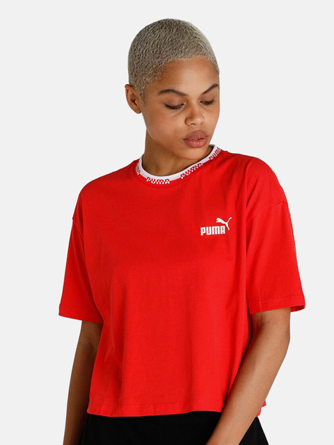 

Puma Women Red Drop-Shoulder Sleeves T-shirt