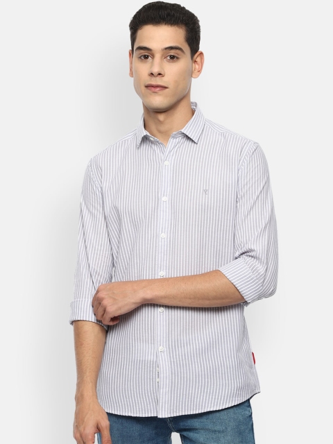 

V Dot Men Grey Slim Fit Opaque Striped Casual Shirt