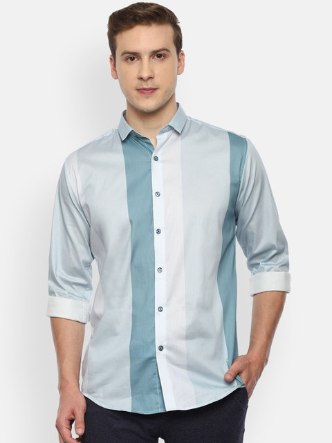

V Dot Men Blue Slim Fit Opaque Colourblocked Casual Shirt