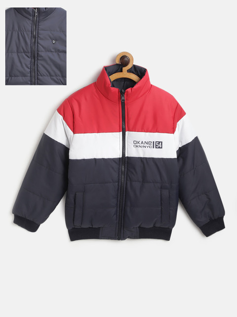 

Okane Boys Navy Blue & Red Colourblocked Reversible Bomber Jacket