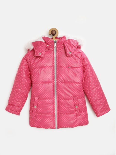 

Okane Girls Pink & White Dot Print Hooded Parka Jacket