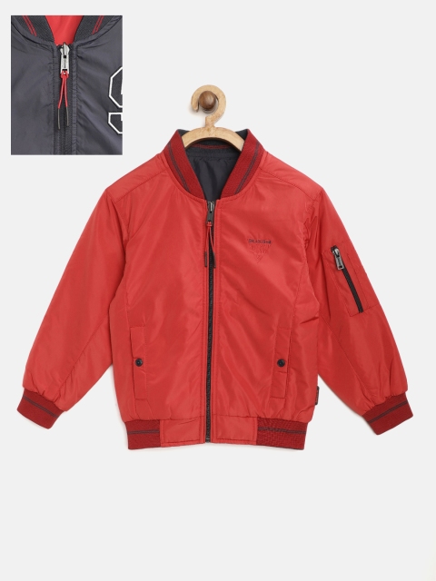 

Okane Boys Red & Navy Blue Solid Reversible Bomber Jacket