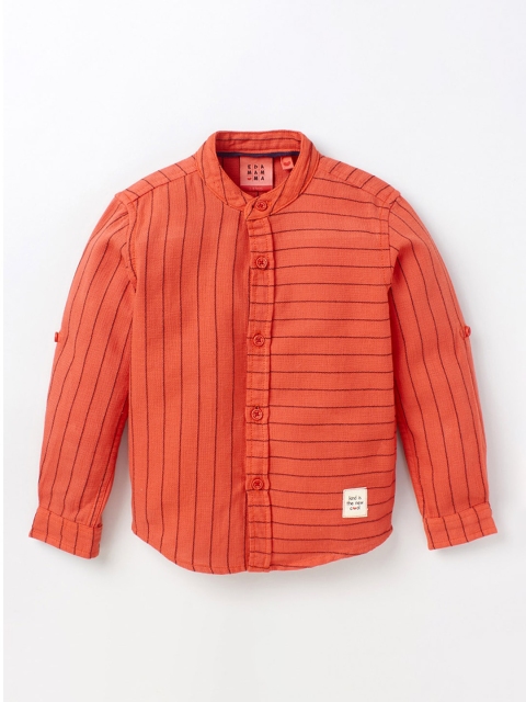 

Ed-a-Mamma Boys Orange Premium Opaque Striped Casual Cotton Shirt