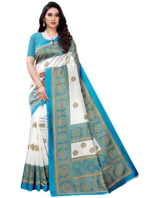 

KALINI White & Blue Floral Saree