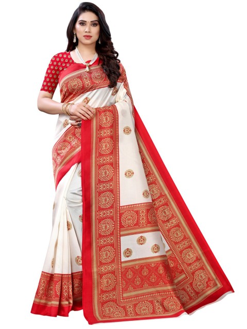 

KALINI White & Red Floral Saree