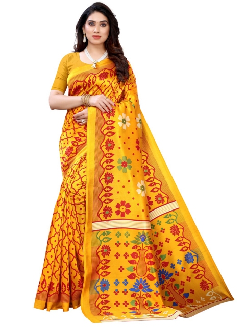 

KALINI Yellow & Red Floral Saree