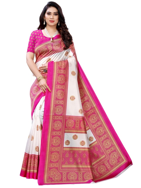 

KALINI White & Magenta Ethnic Motifs Saree