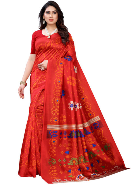 

KALINI Red & Blue Floral Saree