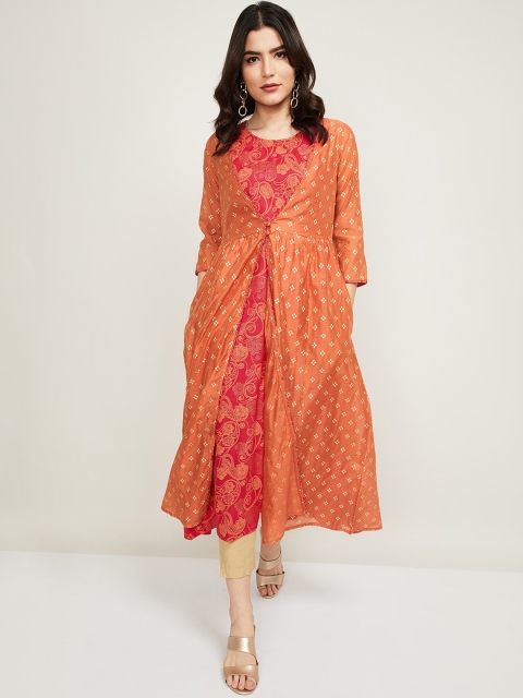 

Melange by Lifestyle Women Orange Ethnic Motifs Printed Cotton Kurta