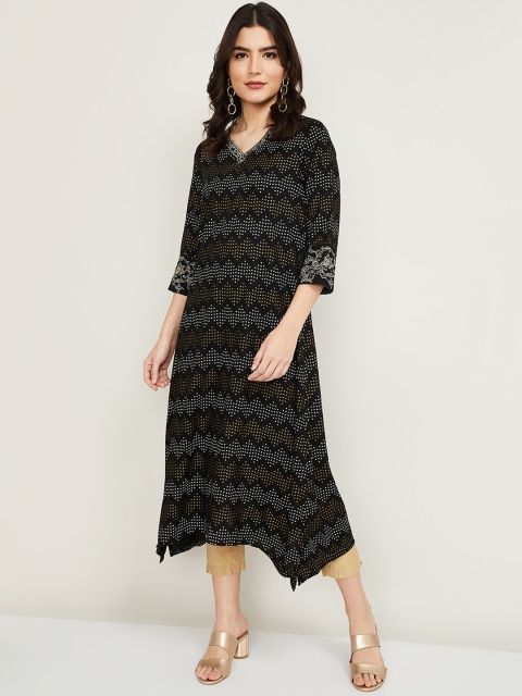 

Melange by Lifestyle Women Black Geometric Printed Kurta