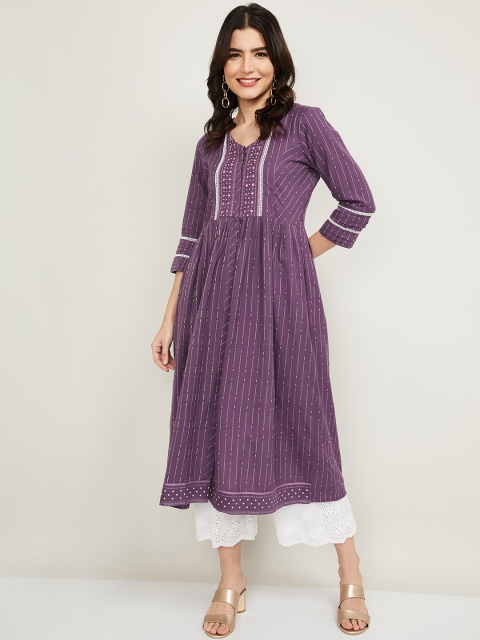 

Melange by Lifestyle Women Purple Striped Anarkali Kurta