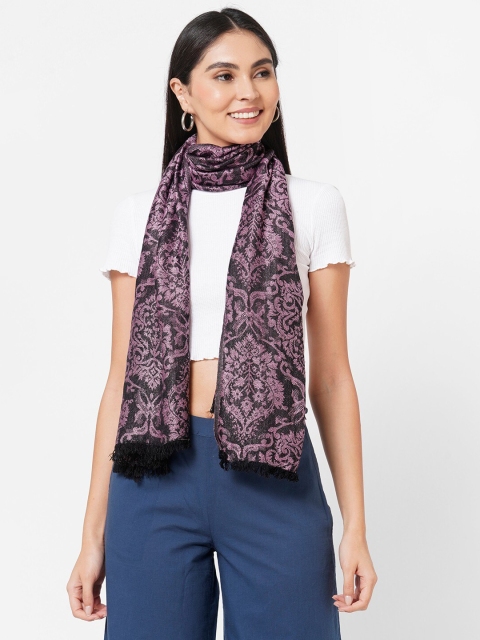 

Get Wrapped Women Purple & Black Jacquard Lurex Raw Fringes Scarf