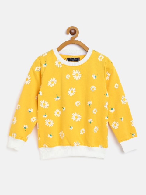 

White Snow Girls Yellow & White Floral Printed Sweatshirt