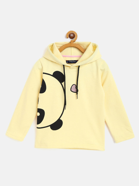 

White Snow Girls Yellow & Black Teddy Print Hooded Sweatshirt