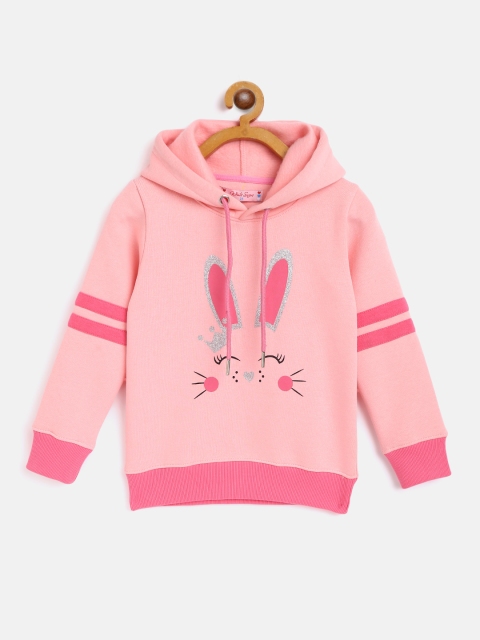 

White Snow Girls Pink Bunny Printed Hooded Sweatshirt