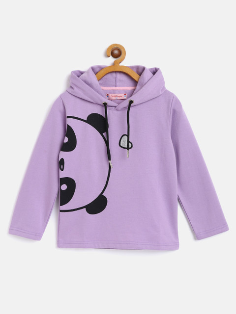

White Snow Girls Purple & Black Printed Hooded Sweatshirt