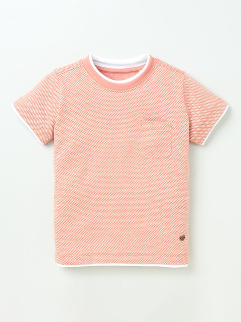 

Ed-a-Mamma Boys Peach-Coloured Textured Pockets Pure Cotton Sustainable T-shirt