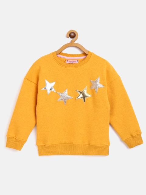 

White Snow Girls Mustard Yellow & Silver Star Printed Sweatshirt